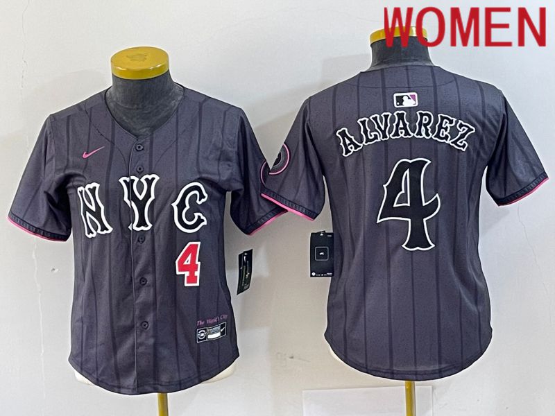 Women New York Mets #4 Alyarez Black City Edition 2024 Nike MLB Jersey style 2